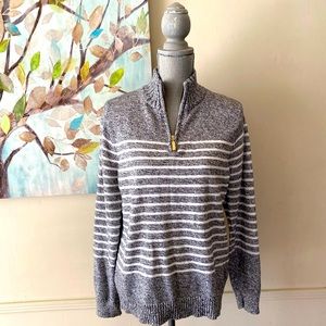 KAREN SCOTT 🩶GRAY & WHITE🤍 STRIPED COZY 100% COTTON SWEATER SIZE L 🌟EUC🌟